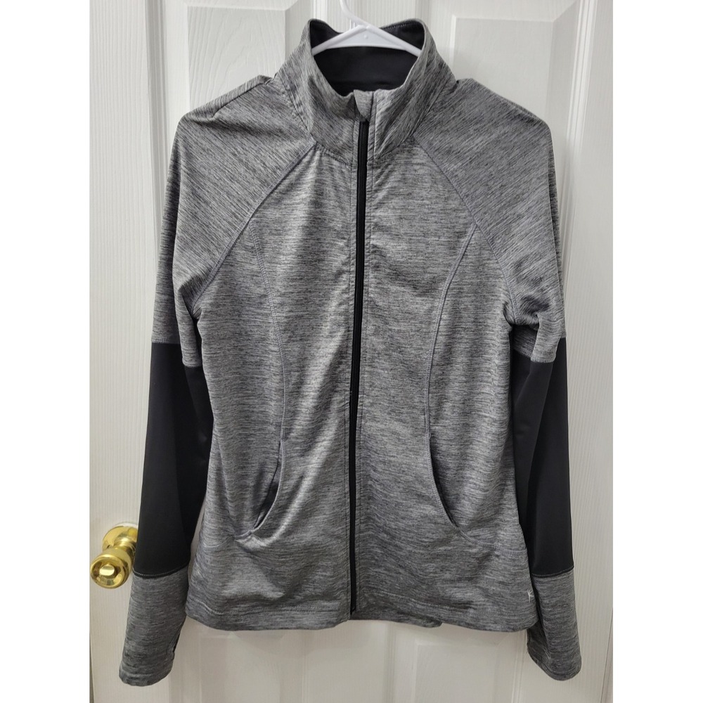 Danskin Now Semi Fitted Womens Medium Full Zip Jacket Activewear Gray/Black EUC
